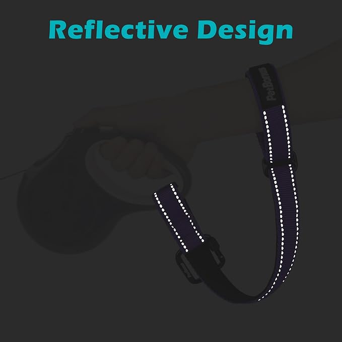 PetBonus Dog Leash Wrist Strap, Safety Strap for Retractable Leash, Lockable Reflective Short Dog Walking Lead with Adjustable Soft Padded Handle, Extra Layer Security for Pet Stroller (Purple)