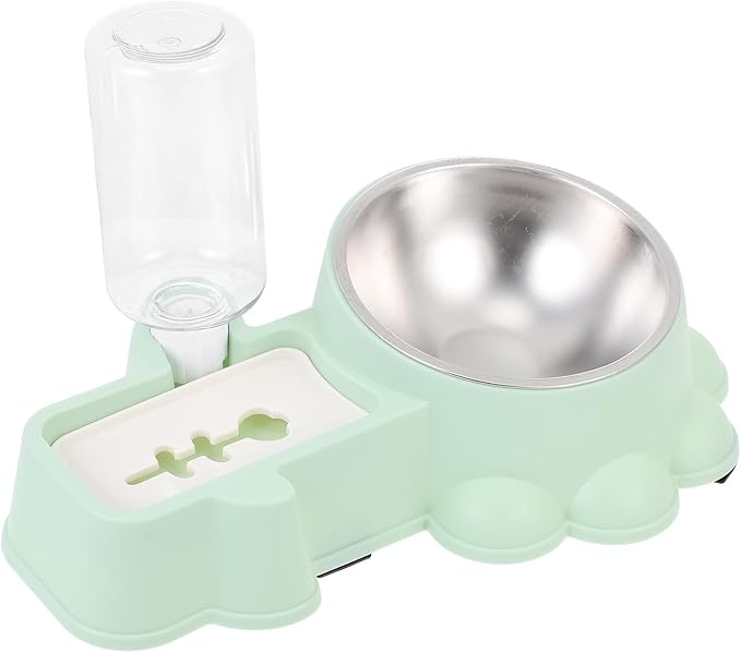 minkissy Automatic Stainless Steel Dog Bowl 2-in-1 Food Dispenser and Water Feeder Green Wear-Resistant Pet Feeding Container Suitable for Puppies and Adult Dogs