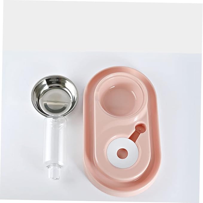 Yardwe Dual Use Automatic Pet Water Dispenser Pink Plastic Stainless Steel Double Bowl for Dogs with Sink Partition Pet Water Feeder