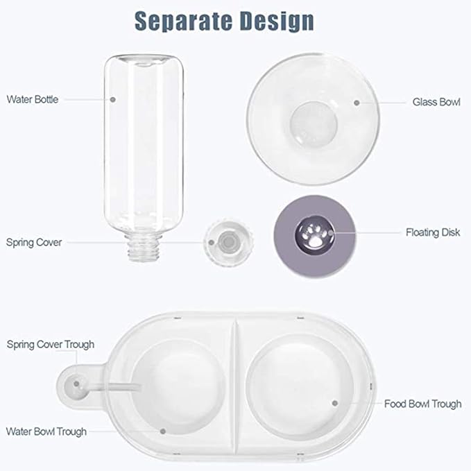 Double Dog Cat Bowls,Pets Water and Food Bowl Set,Pet Automatic Water Dispenser,Detachable Dog Glass Feeder Bowl No-Spill Pet Food Water Bowls Bottle for Small Or Medium Size Dogs Cats