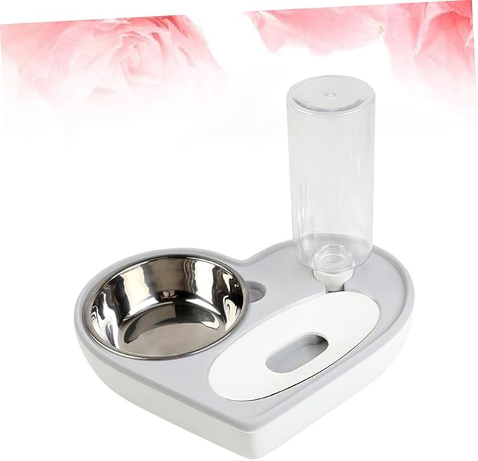 Heart Shape Automatic Dog Water Bowl Dispenser Refillable Pet Water Feeder Stainless Steel Grey