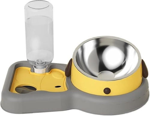 3-in-1 Dog Food and Water Bowl Set, Automatic Water Dispenser, Slow Feeder Tilted Design for Cats and Dogs