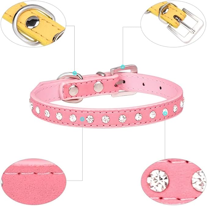 Serijoars Puppy Dog Collar with Crystal Diamond Colorful Bling Girl Puppy Small Dog Cat Collars (S, Green)