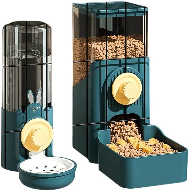 Cage Kennel and Crate Hanging Pet Feeders for Food and Water Rabbit Cat Dog Puppy Feeder and Water with Storage Chinchi Food Bowl (Navy Blue, for Water)