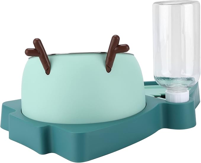 Generic Pet Food Feeder Automatic Water Dispensers Set Detachable Stainless Steel Bowl Small Medium Pets Easy Clean Safe Material (Agate Green)