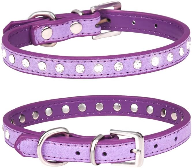 Serijoars Puppy Dog Collar with Crystal Diamond Colorful Bling Girl Puppy Small Dog Cat Collars (Purple, XXS)