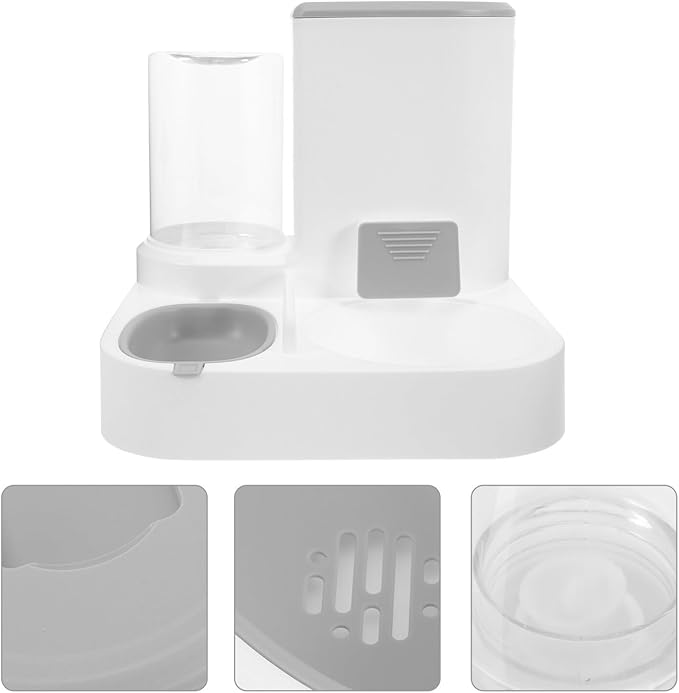 PRETYZOOM Automatic Pet Feeder and Water Dispenser with Dry Wet Separation, Large Capacity Grey Food Bowl for Cats and Dogs, Anti-Skid Puppy Feeder Suitable for Home and Travel