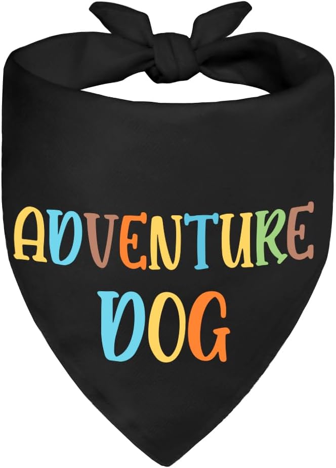 Adventure Dog Black Dog Bandana, Funny Pet Scarf Photo Prop for Outdoor Adventure Hiking Camping Mountain, Christmas Birthday Gifts for Pup Mom Dad Lover, Gifts for Ranger, Pup Scout Bandana