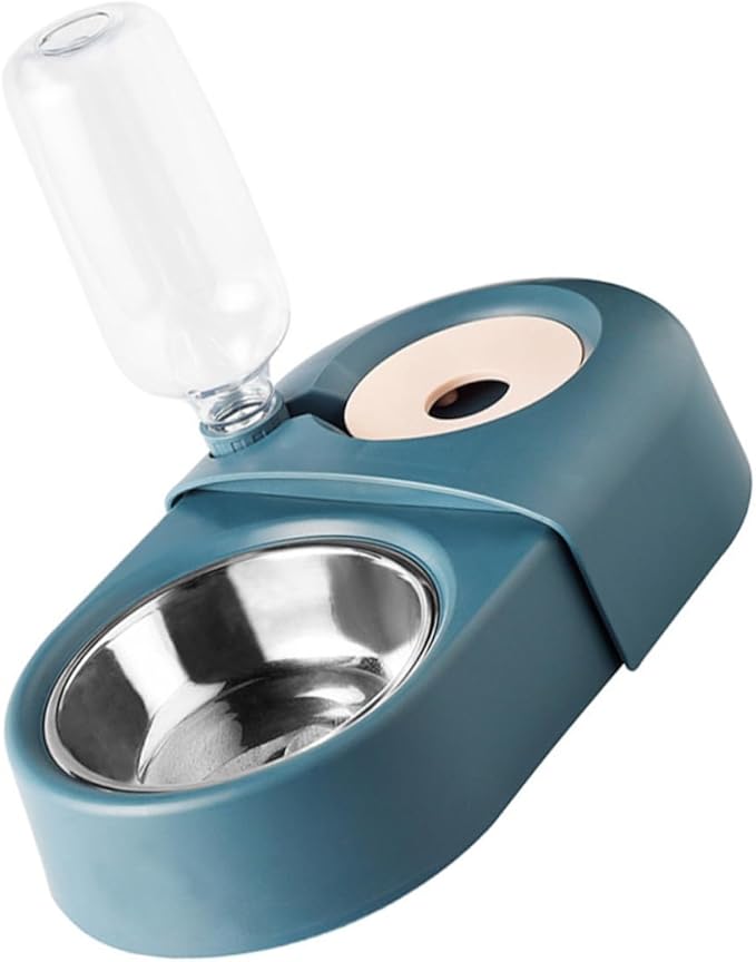 Mobestech Automatic Pet Feeding Bowl and Water Dispenser, Anti-Spill Blue Dog and Cat Food and Water Basin, Plastic Pet Feeder for Indoor Use