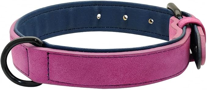 Genuine Leather Large Dog Collar Padded Durable Dog Collars Real Leather Collar for Large Dog Rottweiler Labrador Pitbull Purple M