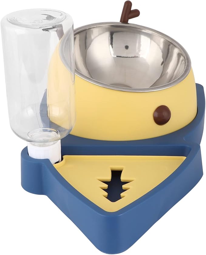 Generic Pet Food Feeder Automatic Water Dispensers Set Detachable Stainless Steel Bowl Small Medium Pets Easy Clean Safe Material (Yellow and Blue)