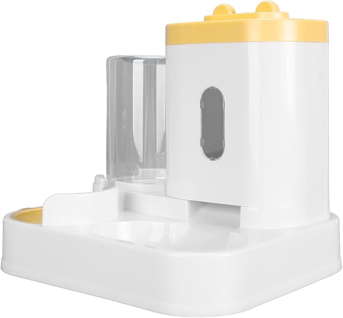 Automatic Pet Food & Water Container 2 in 1 | 2L Food + 1L Water Large Capacity | Detachable Cat Feeder/Dog Waterer | Safe PP Material, Visual Window Design (Yellow)