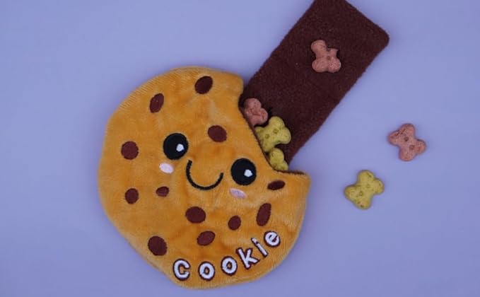 Pet London Nosework Cookie Dog Toy-Hide & Seek for treats, snuffle and encourage foraging for dogs, plush soft toy with crinkle sound