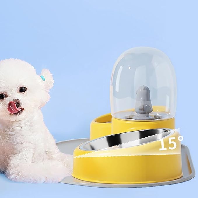 2 in 1 Dog Water and Food Bowl Set, Stainless Steel Automatic Cat Feeder Pet Water Dispenser Double Cat Bowls for Dogs Cats (Yellow)