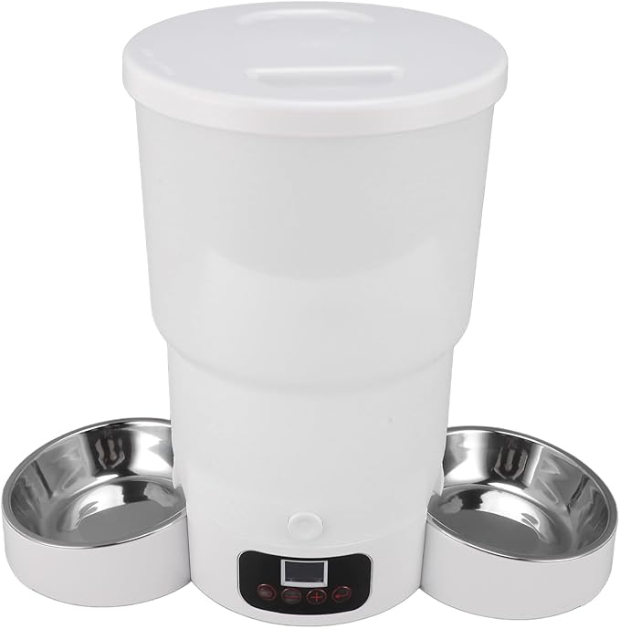 Smart Pet Feeder, 304 Stainless Steel Bowl Dual Power Supply Timing Portion Control Pet Food and Water Dispenser for Pets Dogs Puppies Kittens(White)