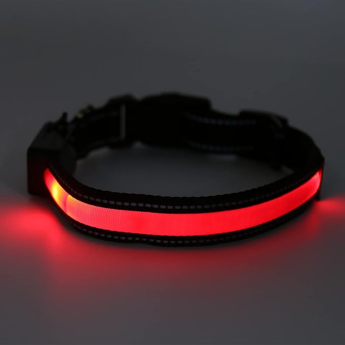 Light Up Dog Collar, USB Rechargeable LED Dog Collar Glow in The Dark Adjustable Lighted Safety Light Up for Nighttime Walking Camping (L)