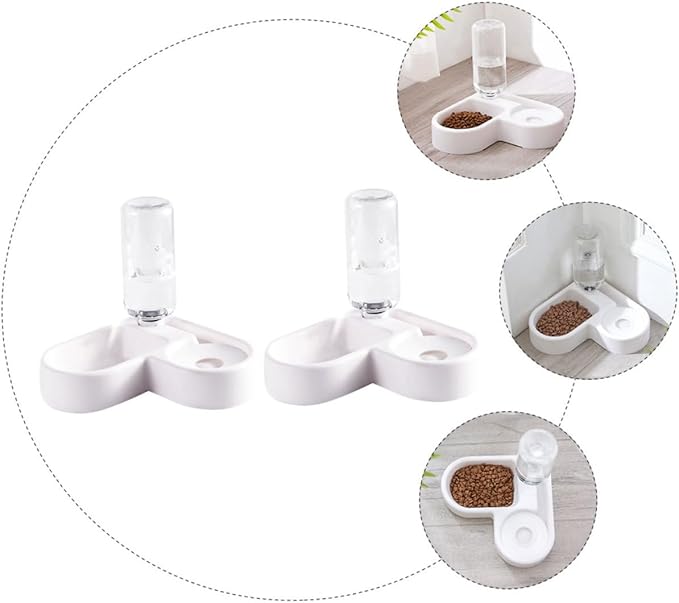 Didiseaon 2pcs Corner Shape Pet Feeder Automatic Water Dispenser for Dogs and Cats Double Bowl Design for Food and Water Lightweight Material Easy to Non- Base