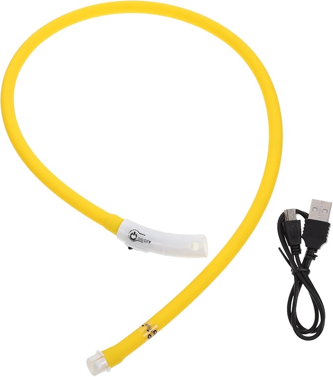 Glow LED Rechargeable Silicone Pet Collar, Waterproof Adjustable Dog Collar, Oval Yellow L Size for Outdoor Night Safety and Anti-Lost
