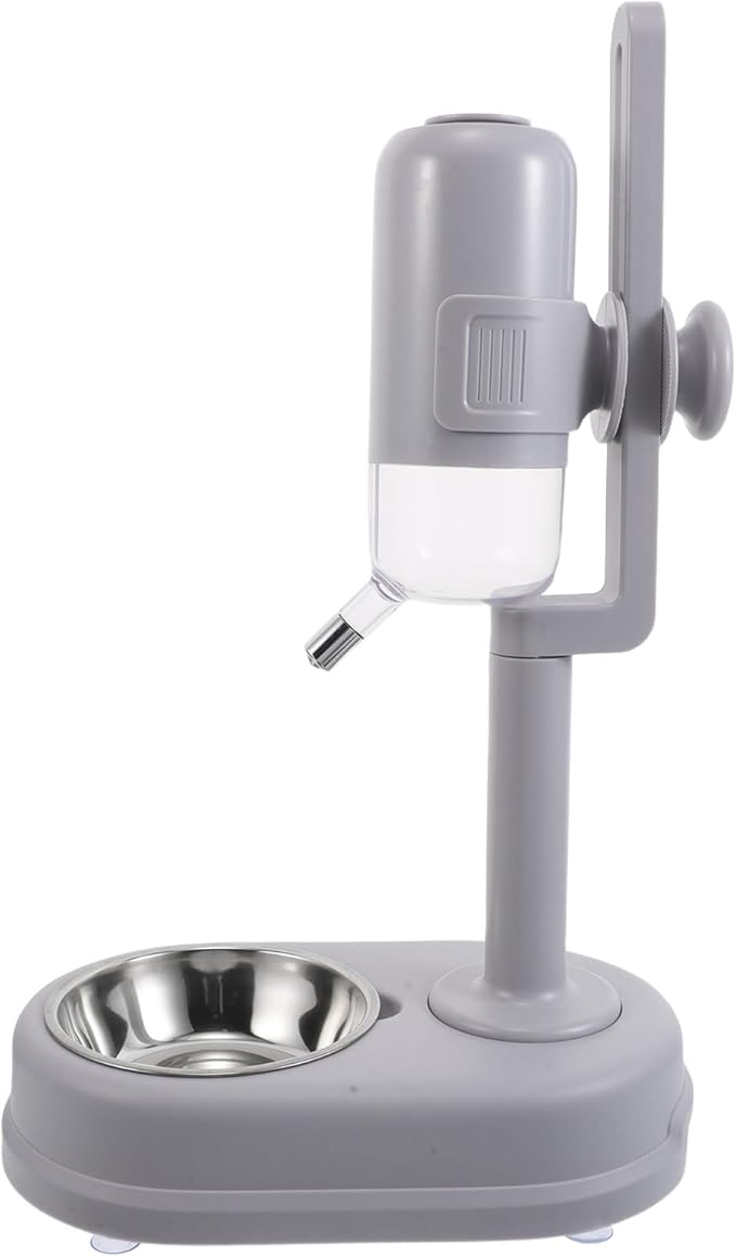Luxshiny Double Bowl Pet Food and Dispenser Stainless Steel Removable Automatic Rolling Ball Waterer for Dogs and Cats Neutral Color Compact Feeding Station