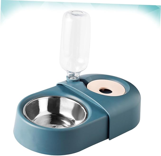 Automatic Dog and Cat Feeding Bowl with Gravity Water Dispenser, Spill-Proof Blue Pet Food and Water Feeder for Small to Medium Dogs and Cats