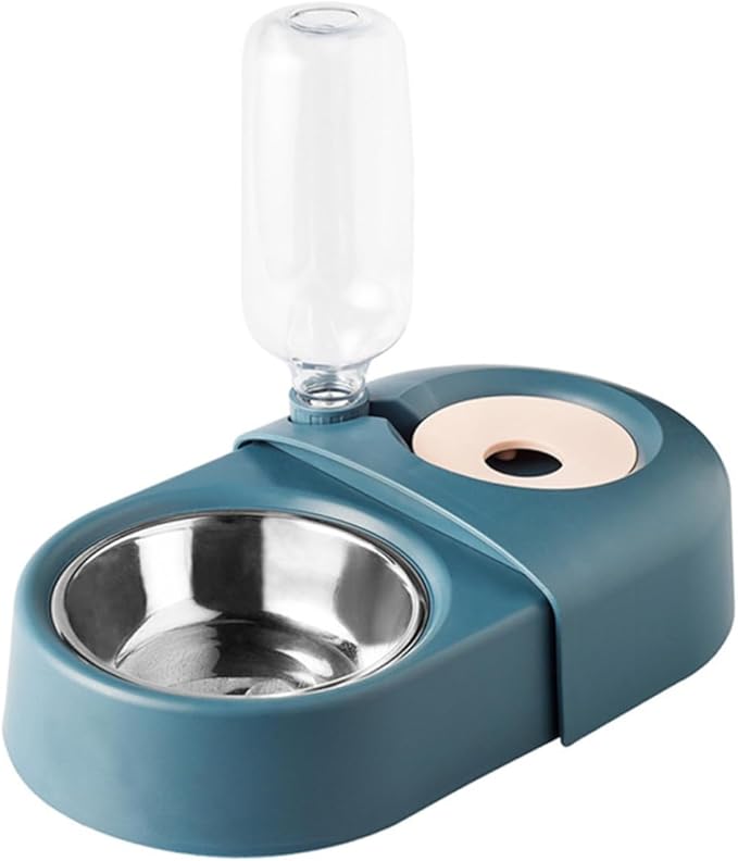 Automatic Dog and Cat Feeding Bowl with Gravity Water Dispenser, Spill-Proof Blue Pet Food and Water Feeder for Small to Medium Dogs and Cats