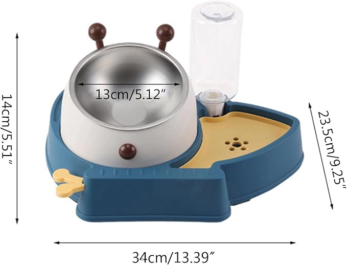 3 in 1 Pet Tableware Dog Food Bowl Automatic Water Dispenser Tilted Elevated Stainless Steel Bowl Detachable Waterer