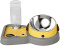 Water and Food Bowl Set, 500ml 2 in 1 Dog Avoid Overturning Automatic Cat Feeder Pet Water Dispenser Double Cat Bowls for Dogs Cats (Yellow 500ml)