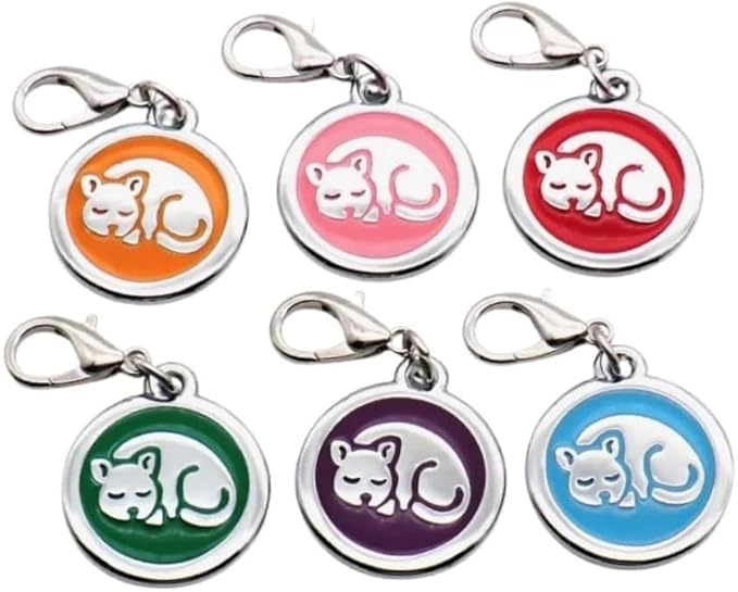 Personalized Pet ID Tags with Lobster Claw Clasp for Kittens and Cats - Small pet Tags for Cats, cat Name Tags for Collar, Custom cat id tag (Sleeping-Round-Small: Green)