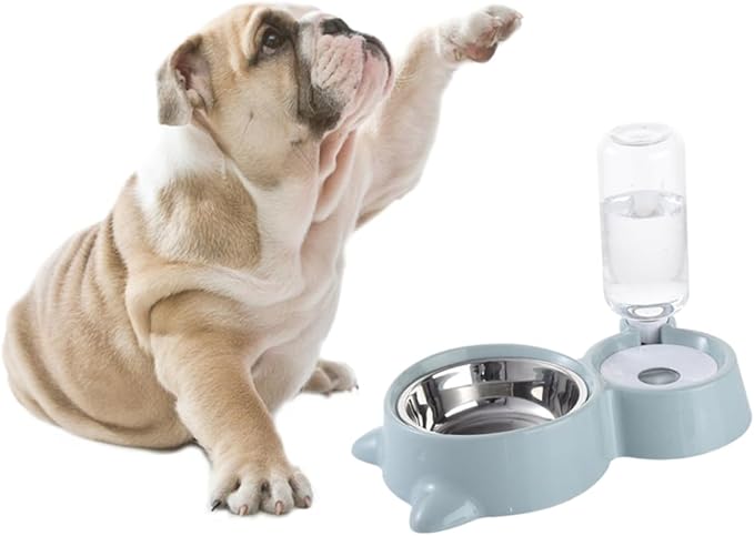 Pet Dual Water and Food Feeder Bowl for Cats and Dogs Blue Convenient Automatic Drinking and Feeding Non-Skid Design Smooth Surface for Home Decor