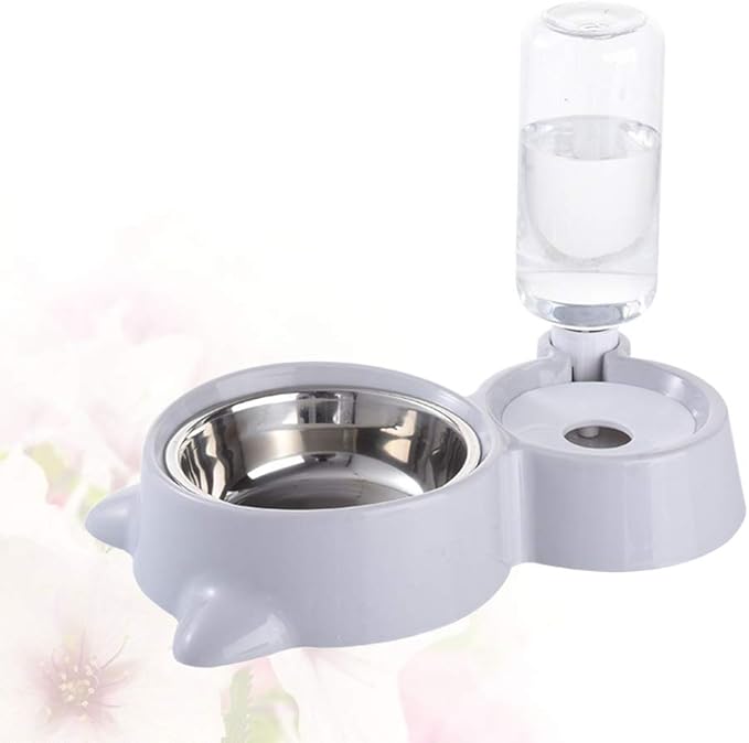 Baluue Pet Dual Water Food Feeder for Cats and Dogs Automatic Drinking Bowl Smooth Convenient Grey Color for Home Decor