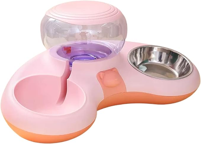 Indoor Dogs Double Feeding Bowls and Automatic Water Dispenser Pet Eating Drinking Pet Dogs Bowls Multi-Color Can Choose