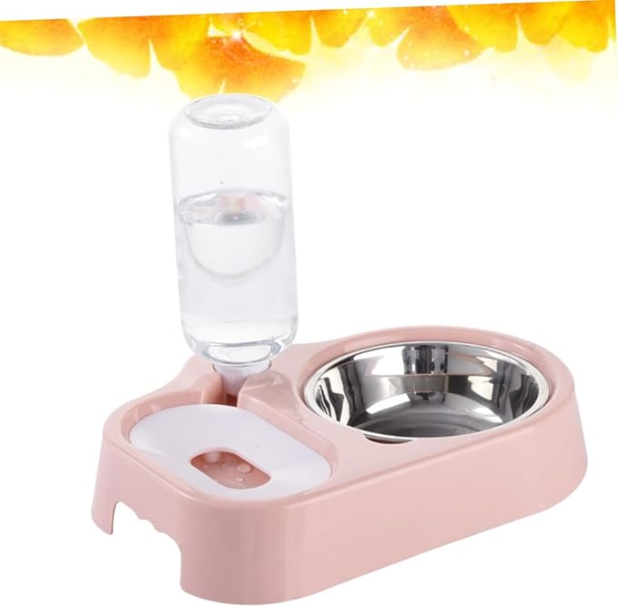 Pet Double Bowl with Automatic Water Feeder Smooth Safe and Stylish Feeding for Cats and Dogs Pink Convenient Food and Water Bowl for Home Decor