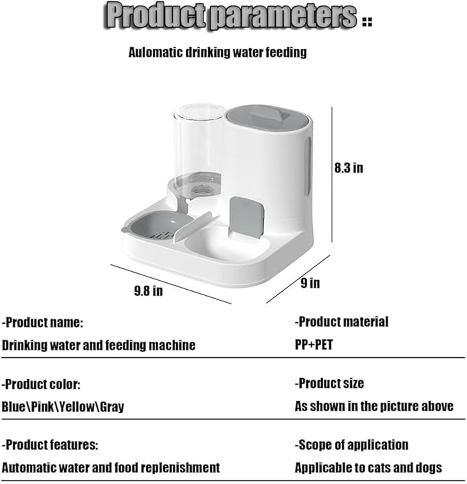 Gravity Cat Feeder and Water Dispenser, 2 in 1 Automatic Pet Waterer Detachable Food Bowls Set Pet Food Storage for Small Cat Kitten Dog Puppy Pet Easy Clean (Grey)