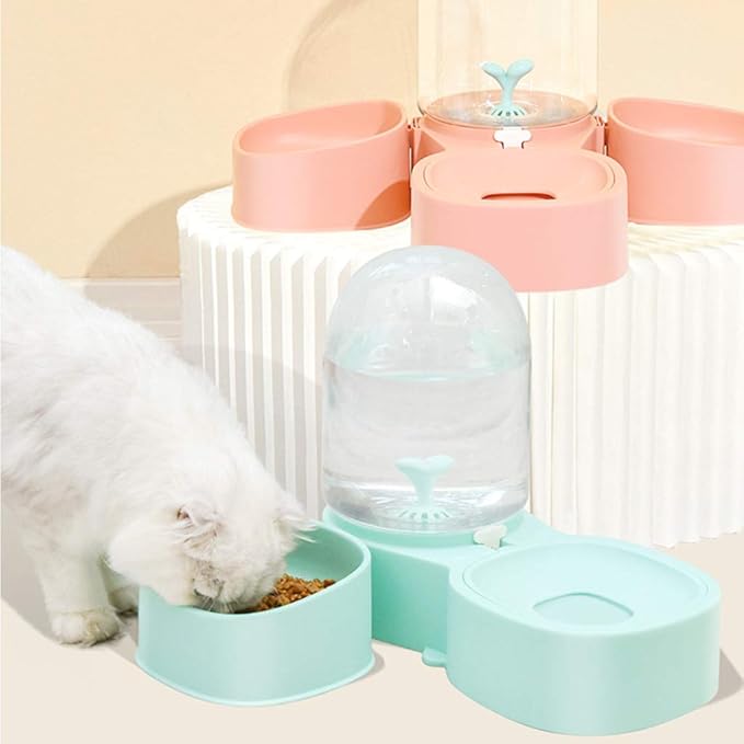 XISAOK 2 in 1 Pet Cats Waterer Feeder Dish Bowl Puppy Dogs Automatic Water Container