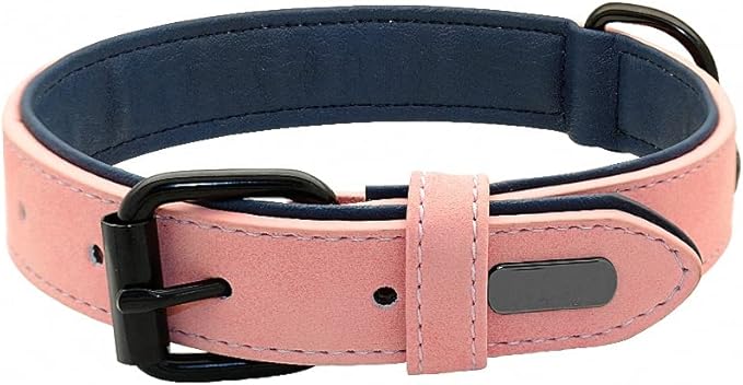 Genuine Leather Large Dog Collar Padded Durable Dog Collars Real Leather Collar for Large Dog Rottweiler Labrador Pitbull Pink L