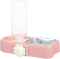 UPKOCH Automatic Hanging Pet Water Bowl with Anti-Skid Dog Cage Food Bowl, Detachable Dual Feeder for Cats and Dogs, Pink for Cage Use and Indoor Pets