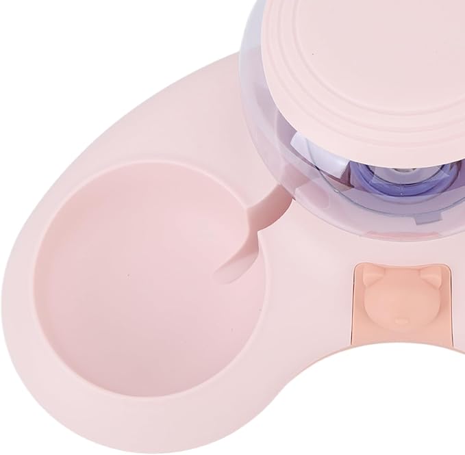 Dual Bowls 1.4L Cat Dog Water Dispenser Automatic Pets Water Food Feeder, Slant Mouth, Slip Base (Pink)