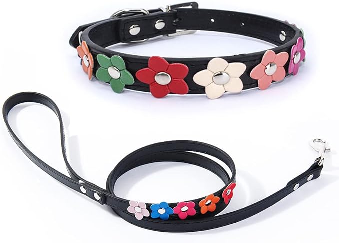 Puppy Dog Collar Colorful Flower Cute Girl Cat Collars with Leash Set XS Small Medium Large