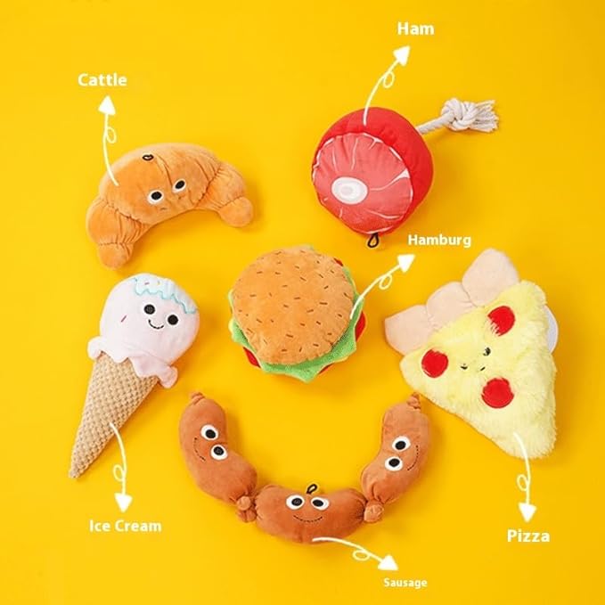 Plush Dog Chew Toy, Squeaky Crinkle Sound Food Shape Toys for Small Medium Dogs, Soft Bite-Resistant Puppy Teething Toy (ice Cream)