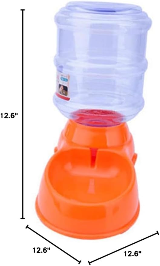 Automatic Pet Feeder and Water Fountain Orange Food Dispenser and Drinking Bowl for Cats and Dogs Non-Skid Base Leak Design