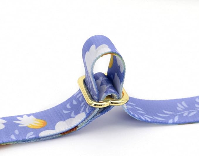 Fashion Custom Dog Collar Personalized Pet Collars Nylon Flower Print Dog ID Collars Engraved Name for Small Medium Large Dog Blue L