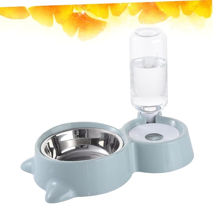 Pet Dual Water and Food Feeder Bowl for Cats and Dogs Blue Convenient Automatic Drinking and Feeding Non-Skid Design Smooth Surface for Home Decor