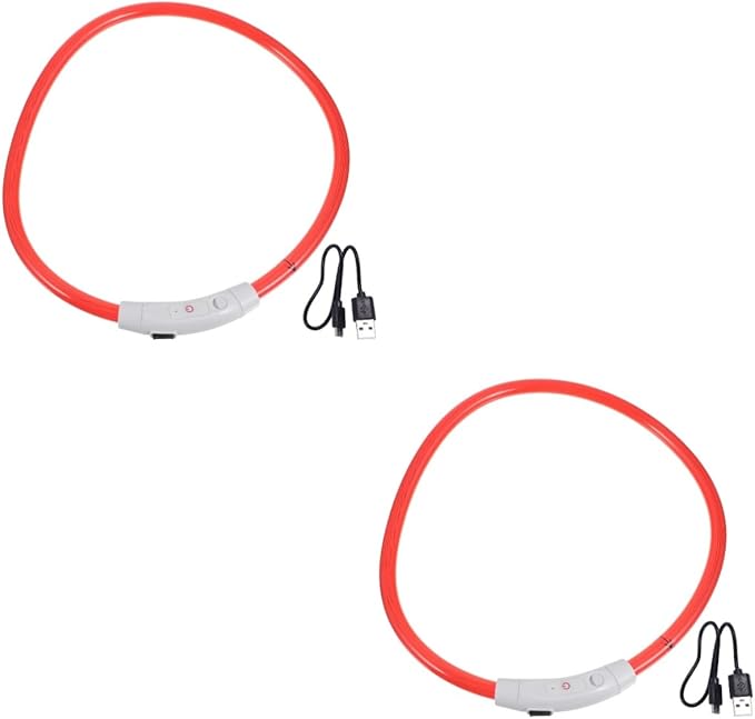 Housoutil 2pcs Dog Collar Pet Glow Collar Led Lights Night Safety Rechargeable for Puppies