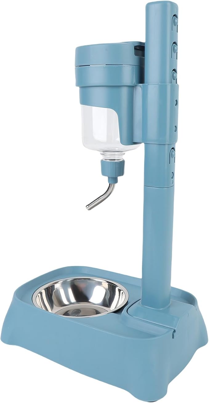 Dog Water Dispenser, Height Adjustable Stainless Steel Bowl Automatic Feeding for Cats and Dogs, 500ml Pet Standing Water Dispenser (Blue)