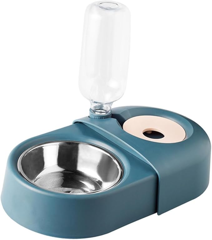 BESPORTBLE Automatic Pet Feeder and Water Bowl, Spill-Proof Blue Plastic Dog and Cat Feeding Dish, Gravity Water Dispenser Suitable for Puppies and Adult Pets