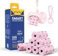 Dog Poop Bag Rolls with Retractable Poop Bag Holder, Leak Proof and Extra Thick Lavender Pet Waste Bags, 70% Recycled GRS Certified, 1 Dispenser and 105 Bags for Doggy Walking & Cat Litter