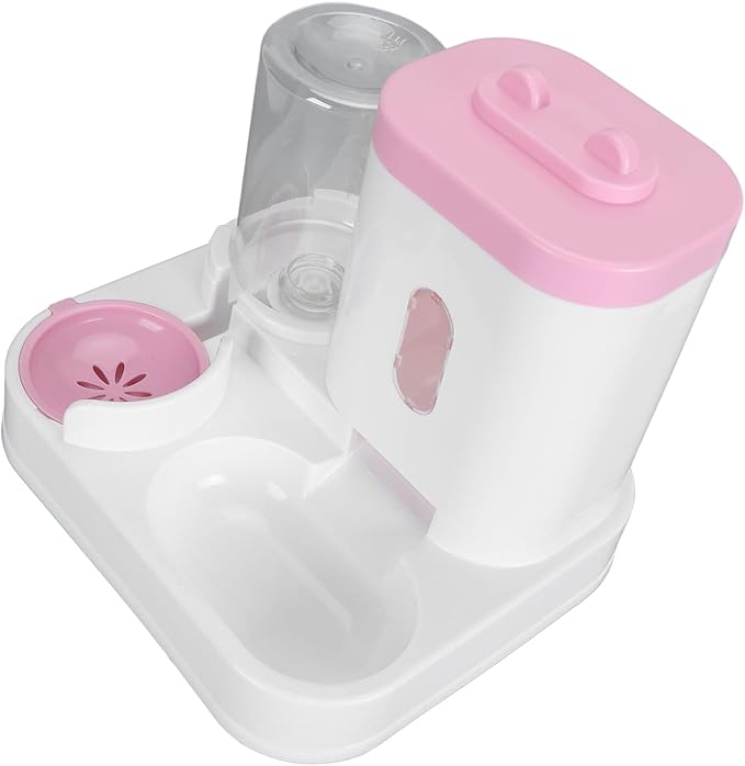 Automatic Pet Food Water Dispenser Large Capacity 2 in 1 Cat Feeder Waterer for Dogs and Puppies (Pink)