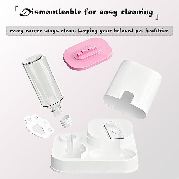 Gravity Pet Feeder and Water Dispenser Set, Cat Food Automatic Feeder and Automatic Dog Feeder and Water, Suitable for Small Pets Such as Cats and Dogs (Pink)