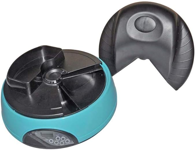 Ice Compartment Pet Automatic Feeder Cat Dog Feeding Dog 4 Meals Automatic Feeding Device Round Timing Quantitative Portable (Color : Yellow) (Blue)