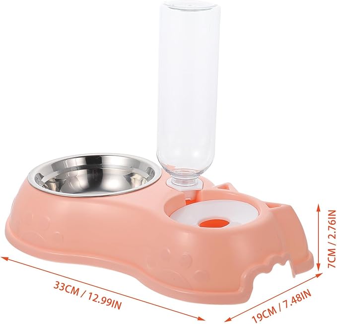 DOITOOL Automatic Pet Feeder and Water Dispenser Double Bowl, Detachable Food and Water Station for Cats and Dogs, Pink, Suitable for Indoor Use